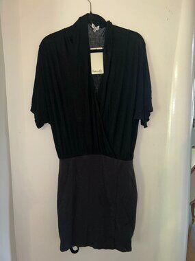 Splendid Black Draped Midi Dress – Soft Knit, Minimalist